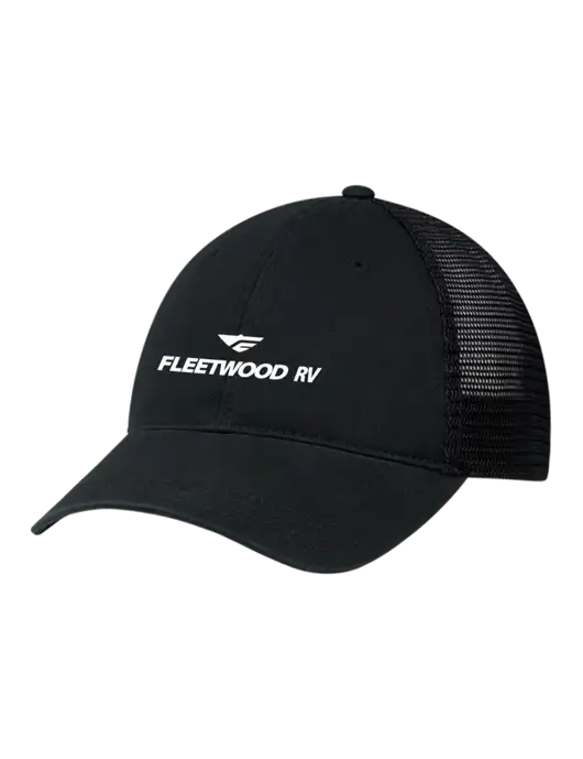 Richardson 111 Garment Washed Trucker Cap Black w/Black Mesh w/Fleetwood RV Logo