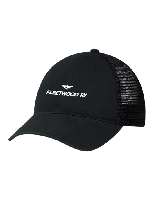 Richardson 111 Garment Washed Trucker Cap Black w/Black Mesh w/Fleetwood RV Logo