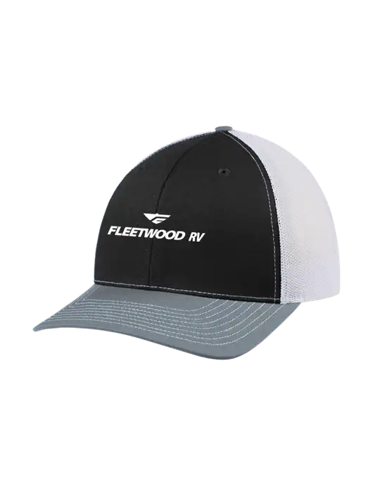 Richardson Adjustable Snapback Original 112 Trucker Cap Black/Light Heather Grey/White Mesh w/Fleetwood RV Logo