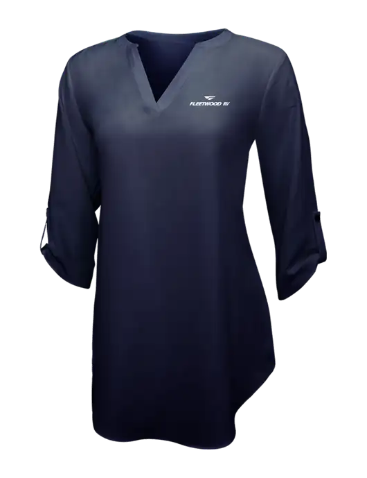 Navy Womens 3/4 Sleeve Tunic Blouse w/Fleetwood RV Logo