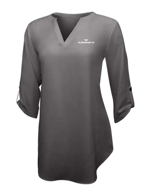 Dark Grey Womens 3/4 Sleeve Tunic Blouse w/Fleetwood RV Logo