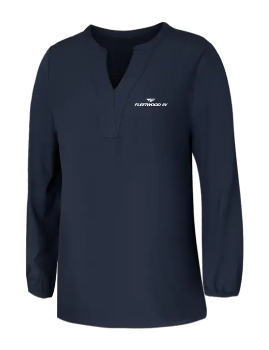 Mercer+Mettle Womens Navy Stretch Crepe 3/4 Sleeve Blouse w/Fleetwood RV Logo