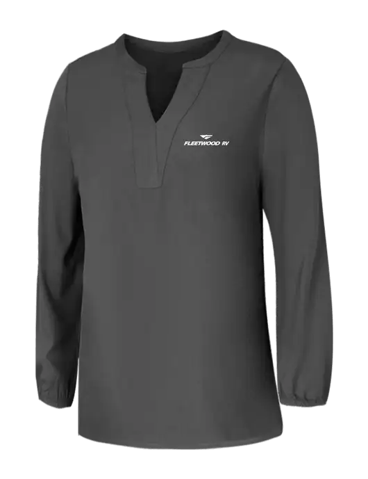 Mercer+Mettle Womens Dark Grey Stretch Crepe 3/4 Sleeve Blouse w/Fleetwood RV Logo