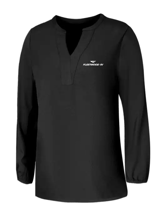 Mercer+Mettle Womens Deep Black Stretch Crepe 3/4 Sleeve Blouse w/Fleetwood RV Logo