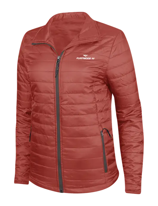 Dark Red Womens Puffy Packable Jacket w/Fleetwood RV Logo