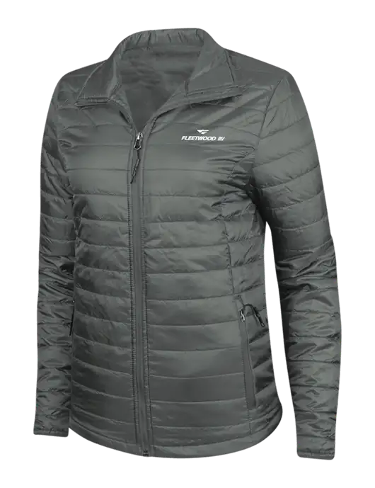 Dark Grey Womens Puffy Packable Jacket w/Fleetwood RV Logo