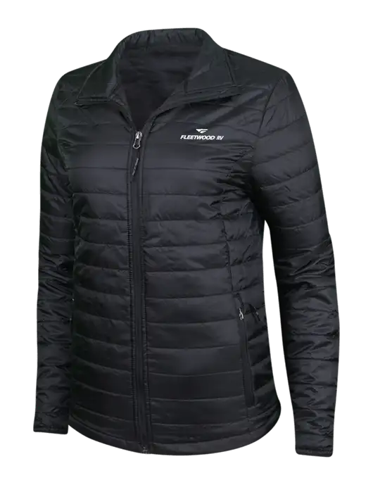 Womens Black Puffy Packable Jacket w/Fleetwood RV Logo