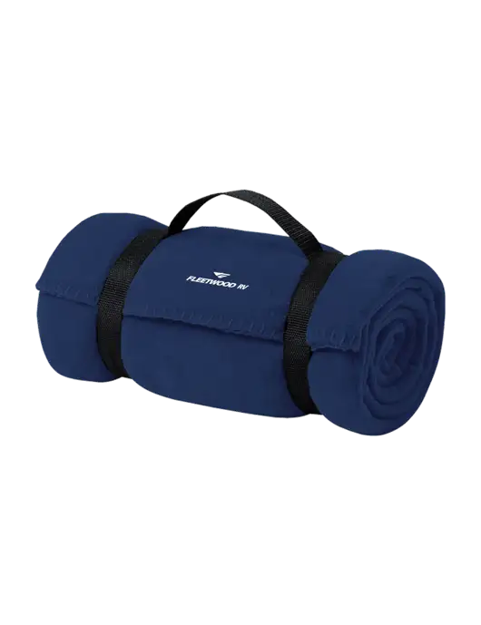 Casual Navy Fleece Blanket With Strap  w/Fleetwood RV Logo
