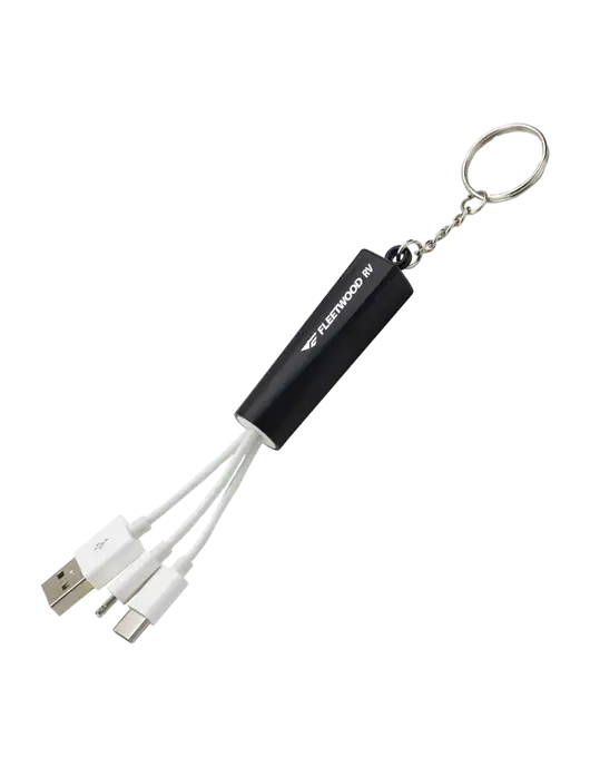 Black Light-Up Charging Cable with Key Ring w/Fleetwood RV Logo